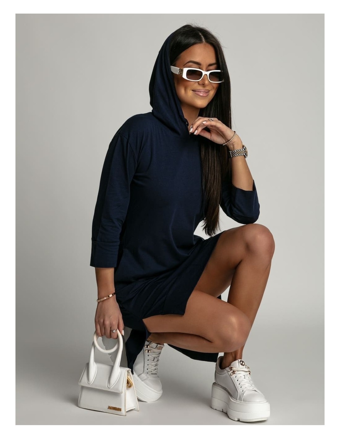 Navy blue sports dress with a hood 4187 - Online store - Boutique